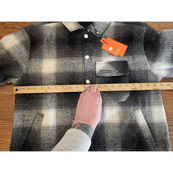 YoungLA Jacket Mens‎ Small Black White Plaid Flannel Shacket Snaps Quilted NWT - Picture 3 of 13